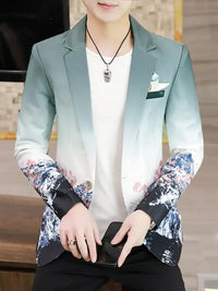 Men's Plus Size Printed One Button Long Sleeve Blazer
