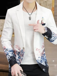 Men's Plus Size Printed One Button Long Sleeve Blazer