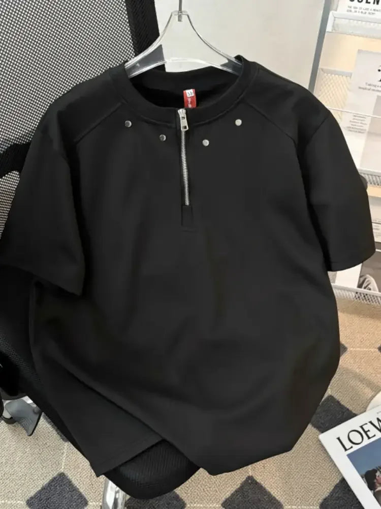 Men's Plus Size Quarter-Zip Short Sleeve T-Shirt