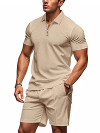 Men's Plus Size Quarter Zip Short Sleeve Top and Shorts Set