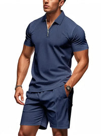 Men's Plus Size Quarter Zip Short Sleeve Top and Shorts Set