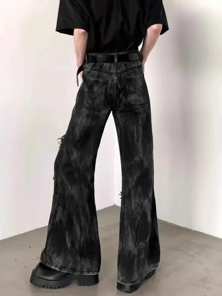 Men's Plus Size Raw Hem Wash Flare Jeans