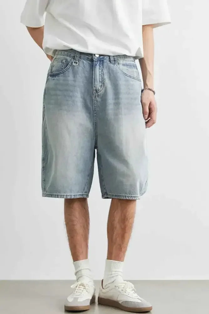 Men's Plus Size Relaxed Fit Wash Denim Shorts