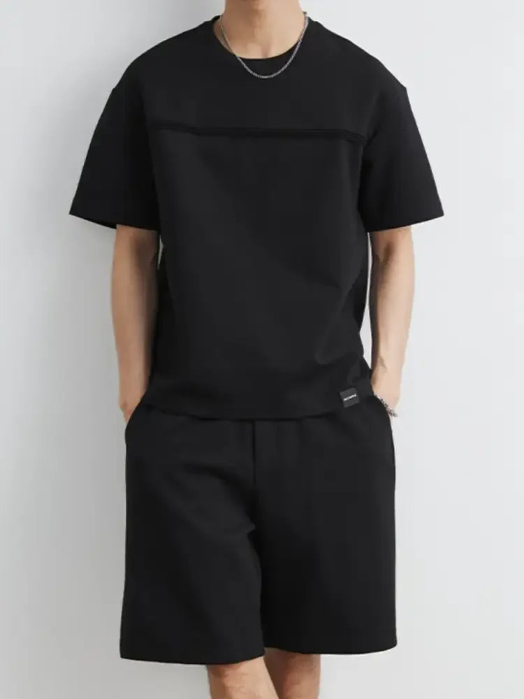 Men's Plus Size Round Neck Short Sleeve Top and Shorts Set