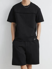 Men's Plus Size Round Neck Short Sleeve Top and Shorts Set