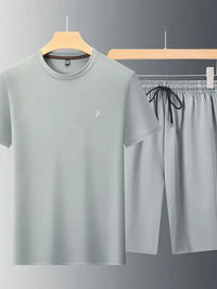 Men's Plus Size Round Neck Short Sleeve Top and Shorts Set
