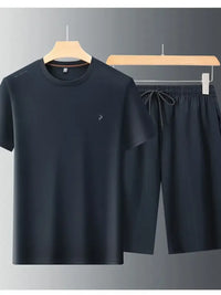 Men's Plus Size Round Neck Short Sleeve Top and Shorts Set