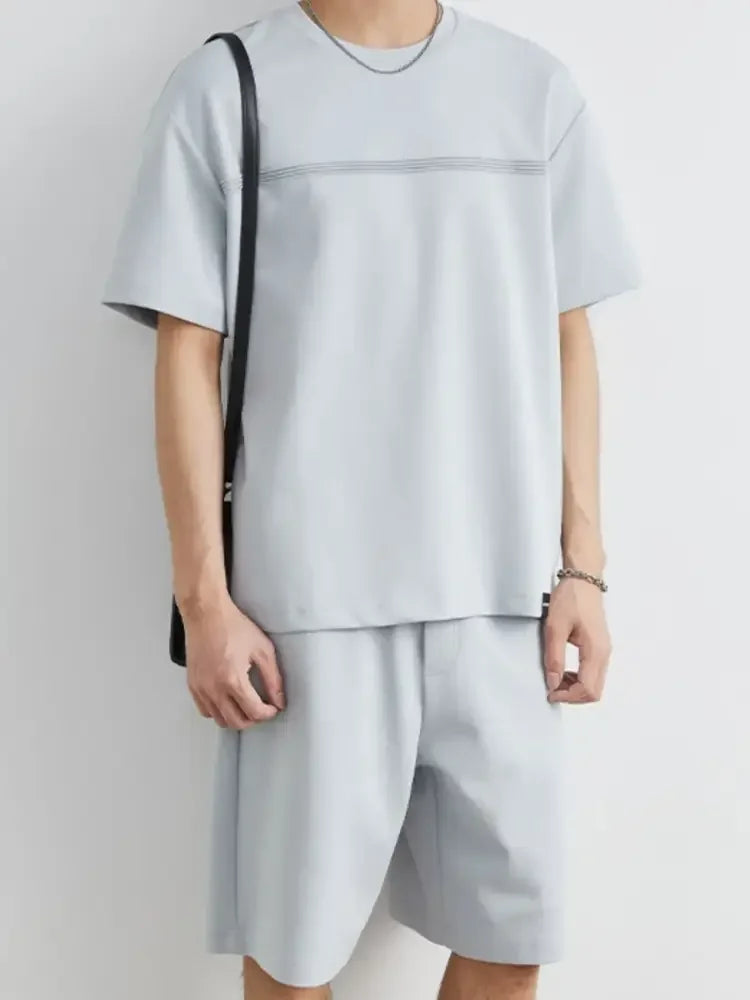 Men's Plus Size Round Neck Short Sleeve Top and Shorts Set