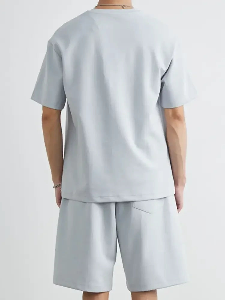 Men's Plus Size Round Neck Short Sleeve Top and Shorts Set