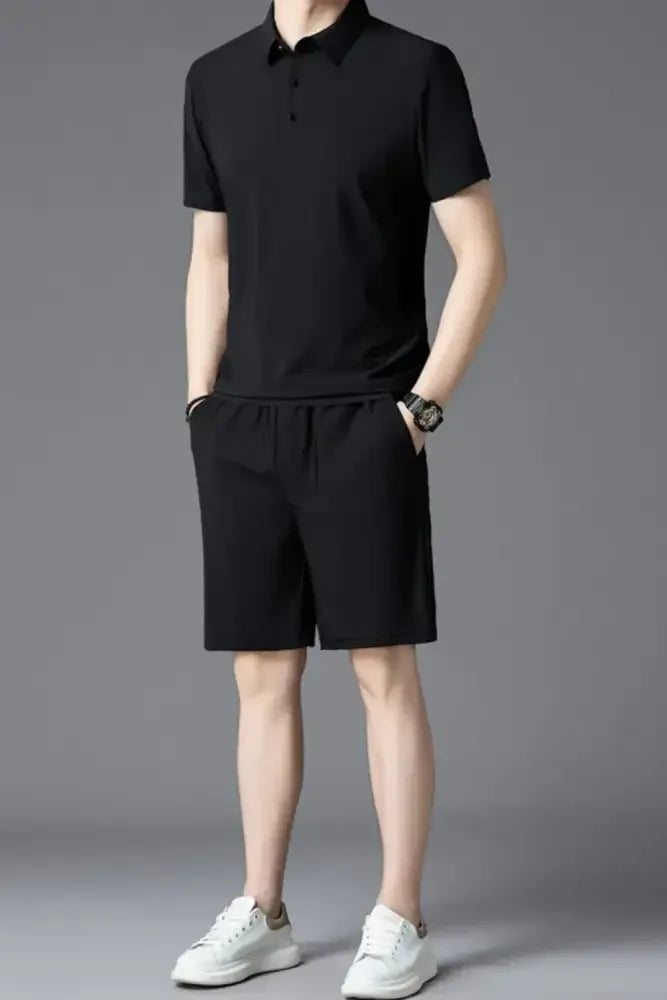 Men's Plus Size Short Sleeve Polo and Shorts Set