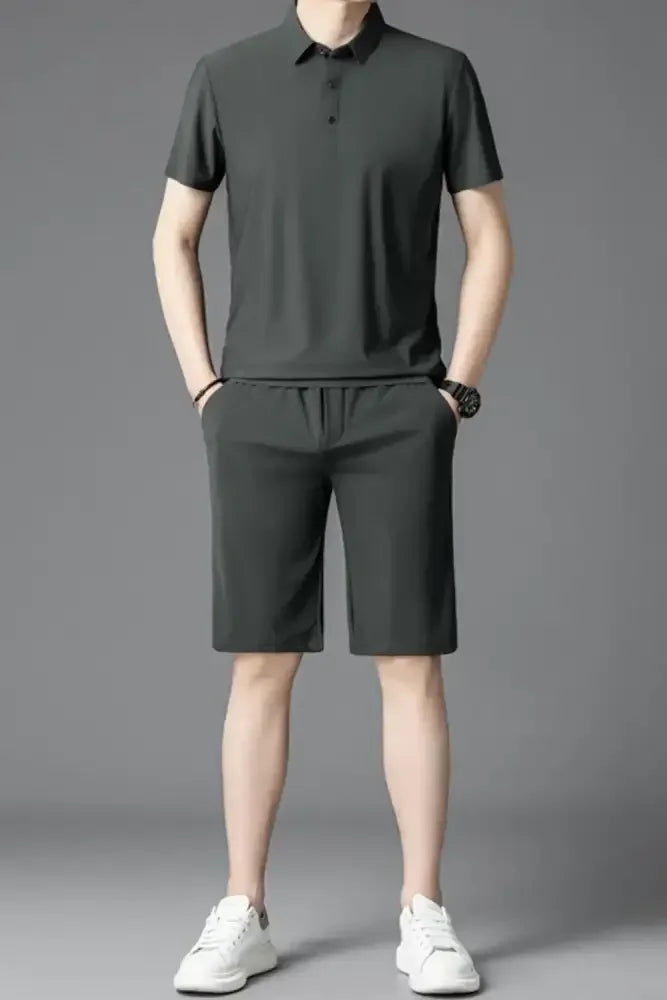 Men's Plus Size Short Sleeve Polo and Shorts Set
