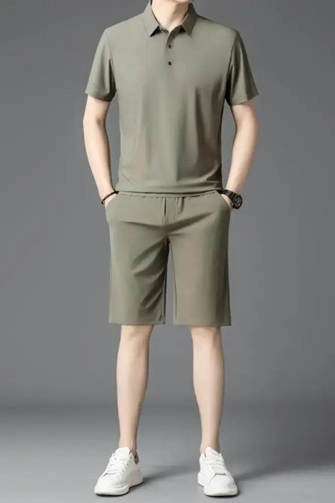 Men's Plus Size Short Sleeve Polo and Shorts Set