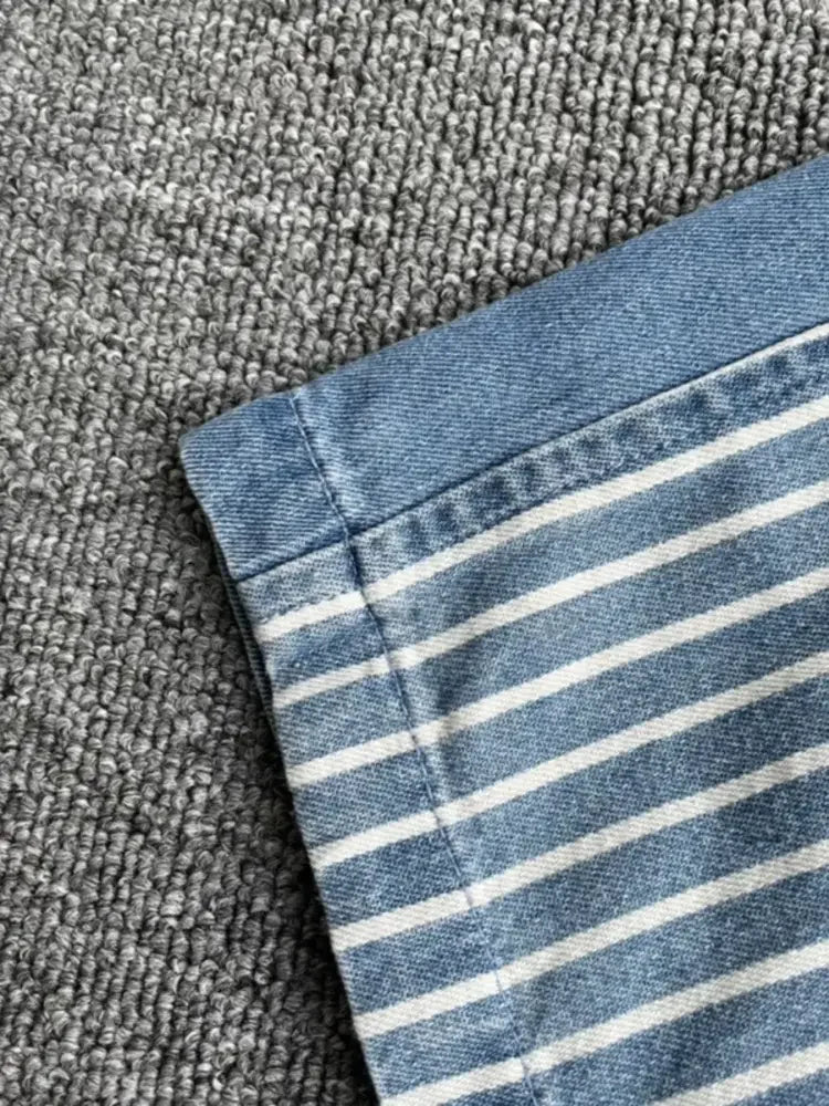 Men's Plus Size Striped Short Sleeve Denim Shirt