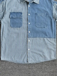 Men's Plus Size Striped Short Sleeve Denim Shirt