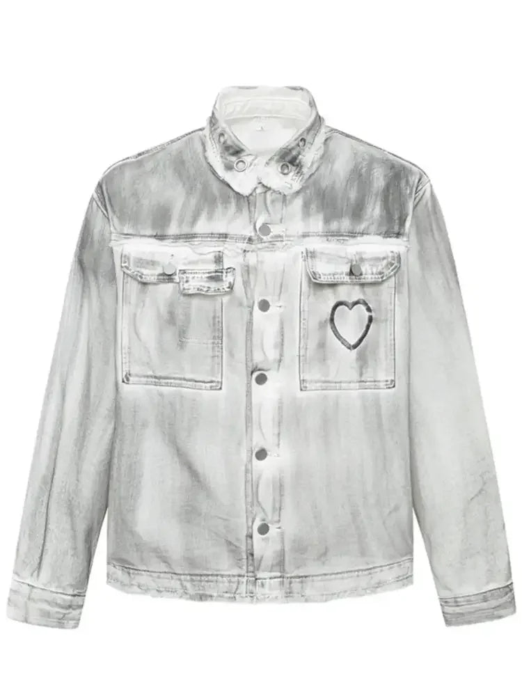 Men's Plus Size Wash Button Up Long Sleeve Denim Jacket