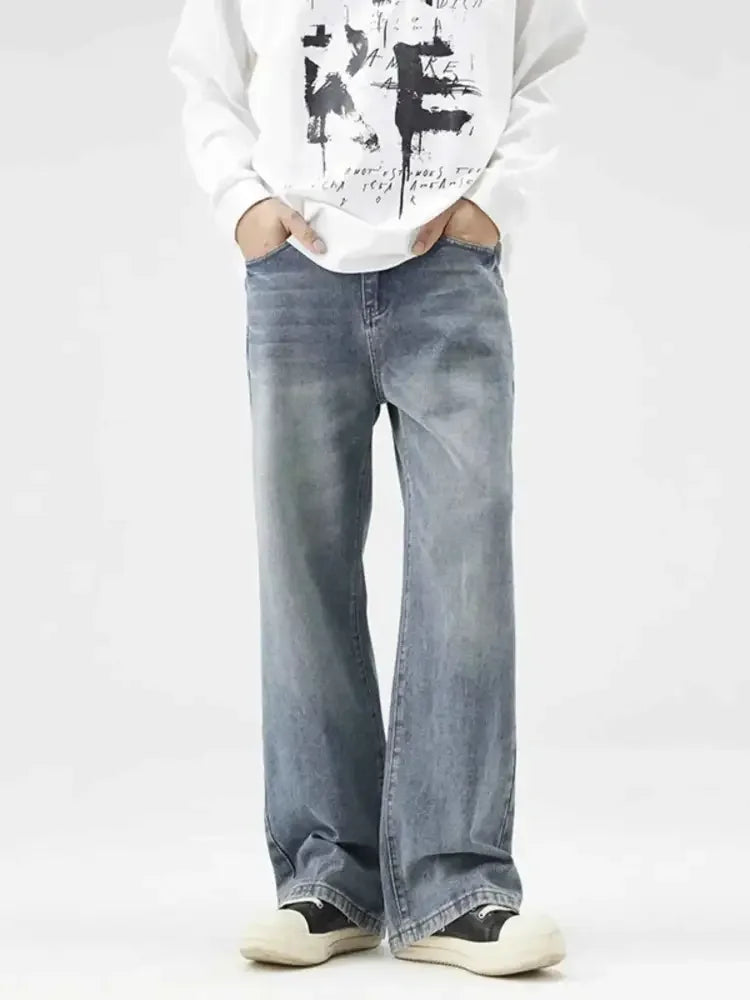 Men's Plus Size Wash Wide Leg Relaxed Fit Jeans