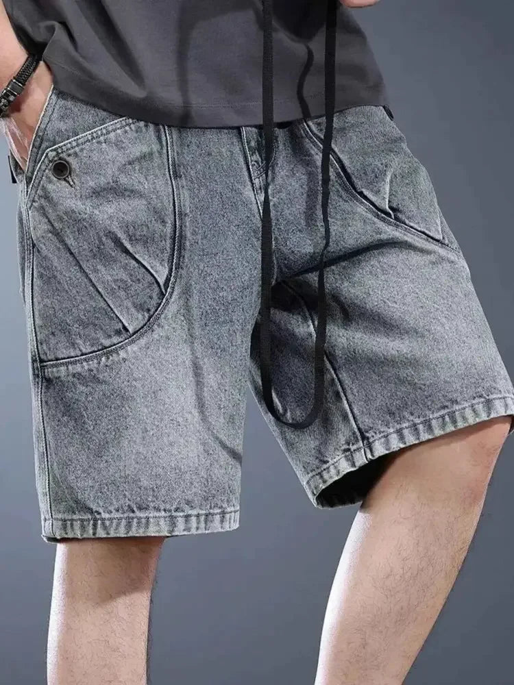Men's Plus Size Washed Cargo Denim Shorts