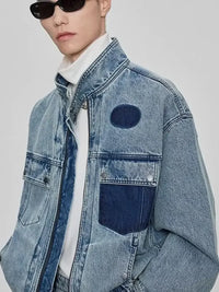 Men's Plus Size Washed Zip Up Denim Jacket