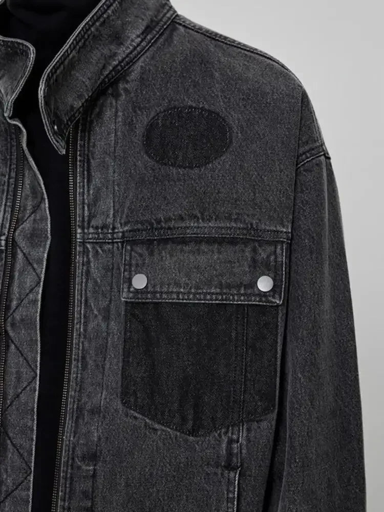 Men's Plus Size Washed Zip Up Denim Jacket