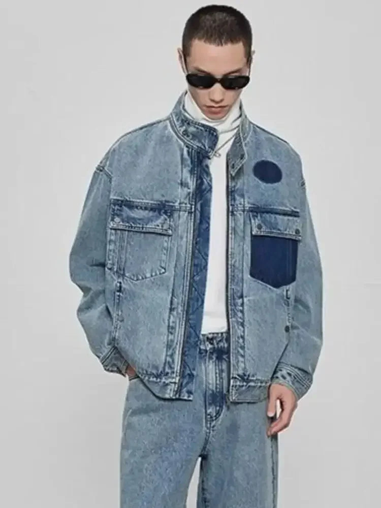 Men's Plus Size Washed Zip Up Denim Jacket