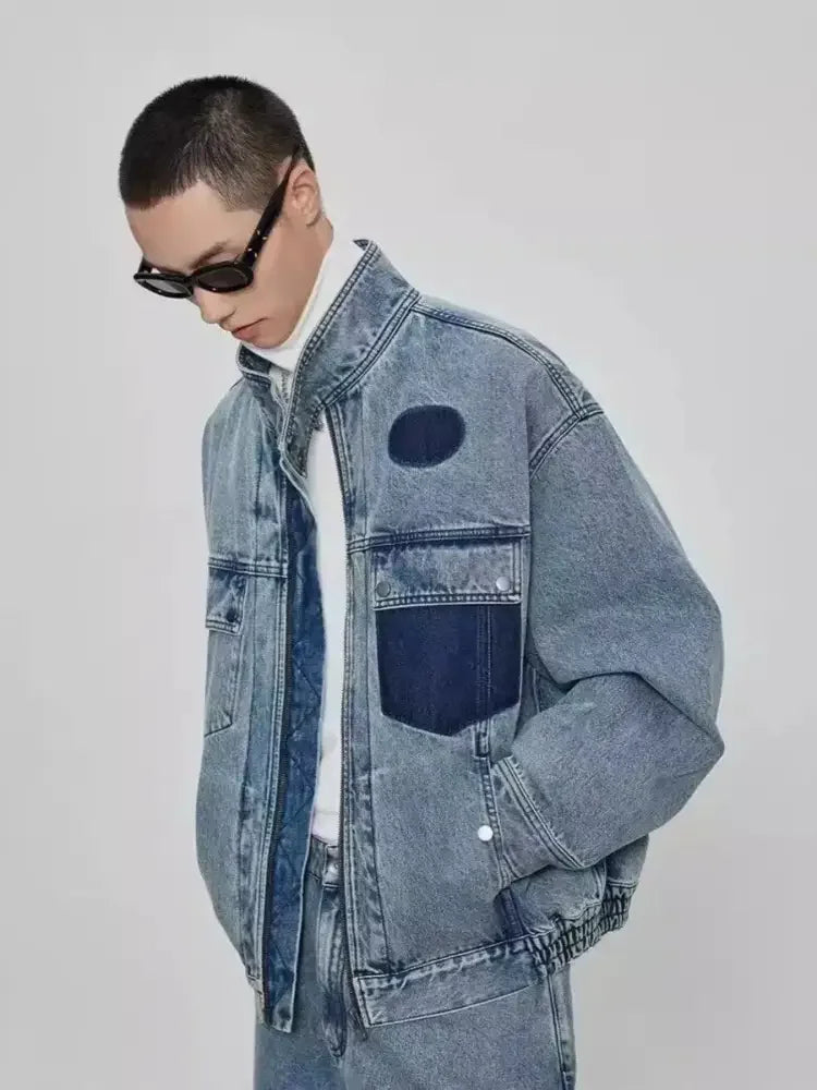 Men's Plus Size Washed Zip Up Denim Jacket