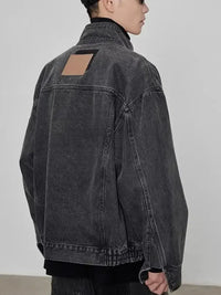 Men's Plus Size Washed Zip Up Denim Jacket