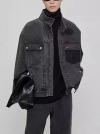 Men's Plus Size Washed Zip Up Denim Jacket