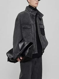 Men's Plus Size Washed Zip Up Denim Jacket