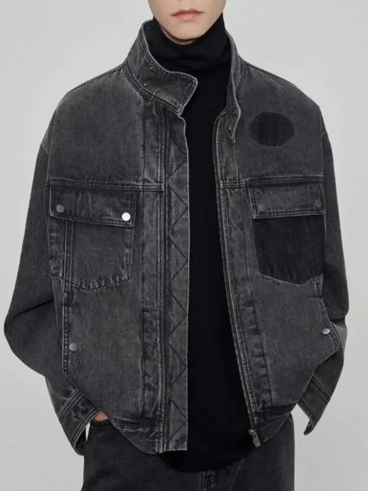 Men's Plus Size Washed Zip Up Denim Jacket