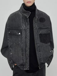 Men's Plus Size Washed Zip Up Denim Jacket
