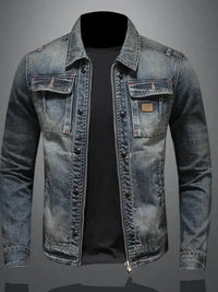 Men's Plus Size Washed Zip Up Denim Jacket with Chest Pockets - Update AvenueTrendsi100400227707429100400227707429Men's Plus Size Washed Zip Up Denim Jacket with Chest PocketsBlue