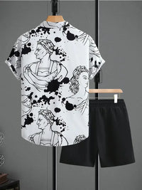 Men's Printed Button Up Shirt and Shorts Set