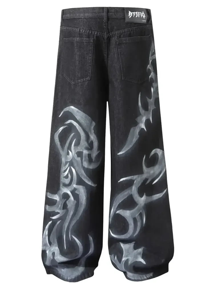 Men's Printed Wide Leg Jeans