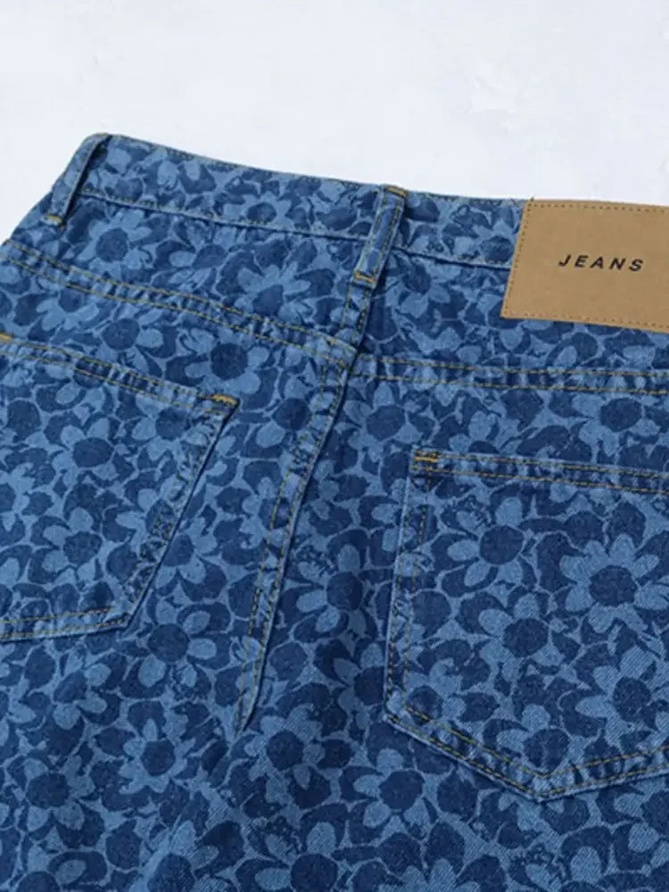 Men's Printed Wide Leg Jeans