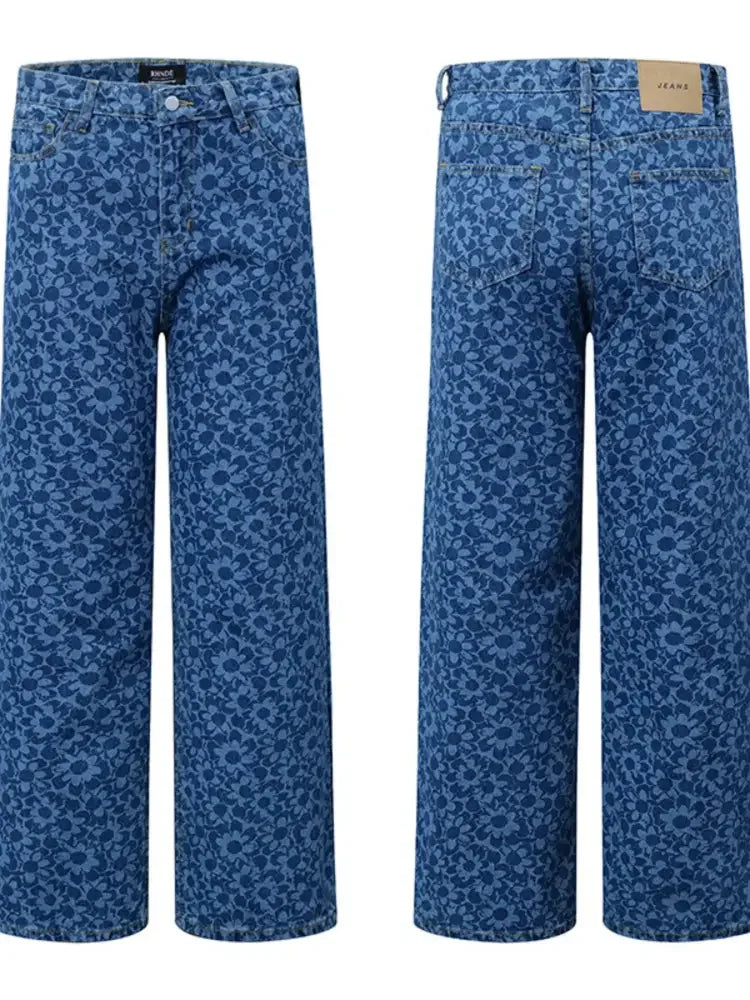 Men's Printed Wide Leg Jeans