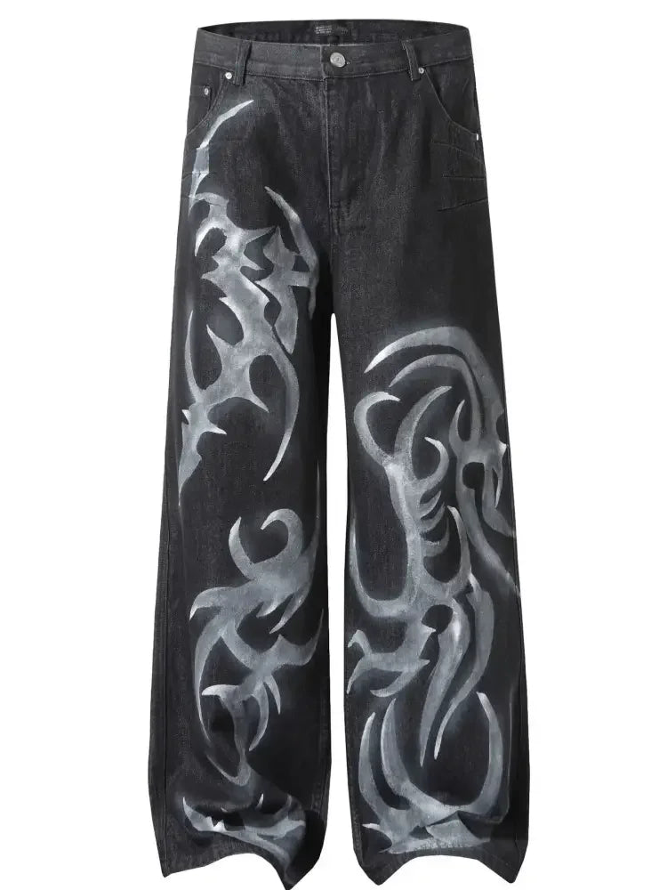 Men's Printed Wide Leg Jeans