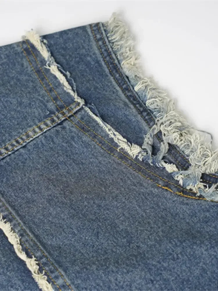 Men's Raw Hem Button Up Sleeveless Denim Jacket