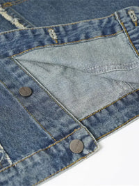 Men's Raw Hem Button Up Sleeveless Denim Jacket
