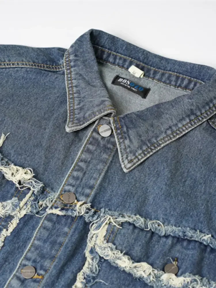 Men's Raw Hem Button Up Sleeveless Denim Jacket