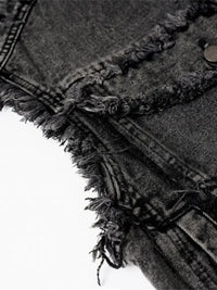 Men's Raw Hem Button Up Sleeveless Denim Jacket
