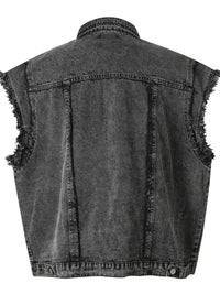Men's Raw Hem Button Up Sleeveless Denim Jacket