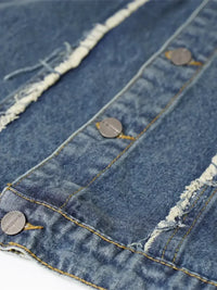 Men's Raw Hem Button Up Sleeveless Denim Jacket
