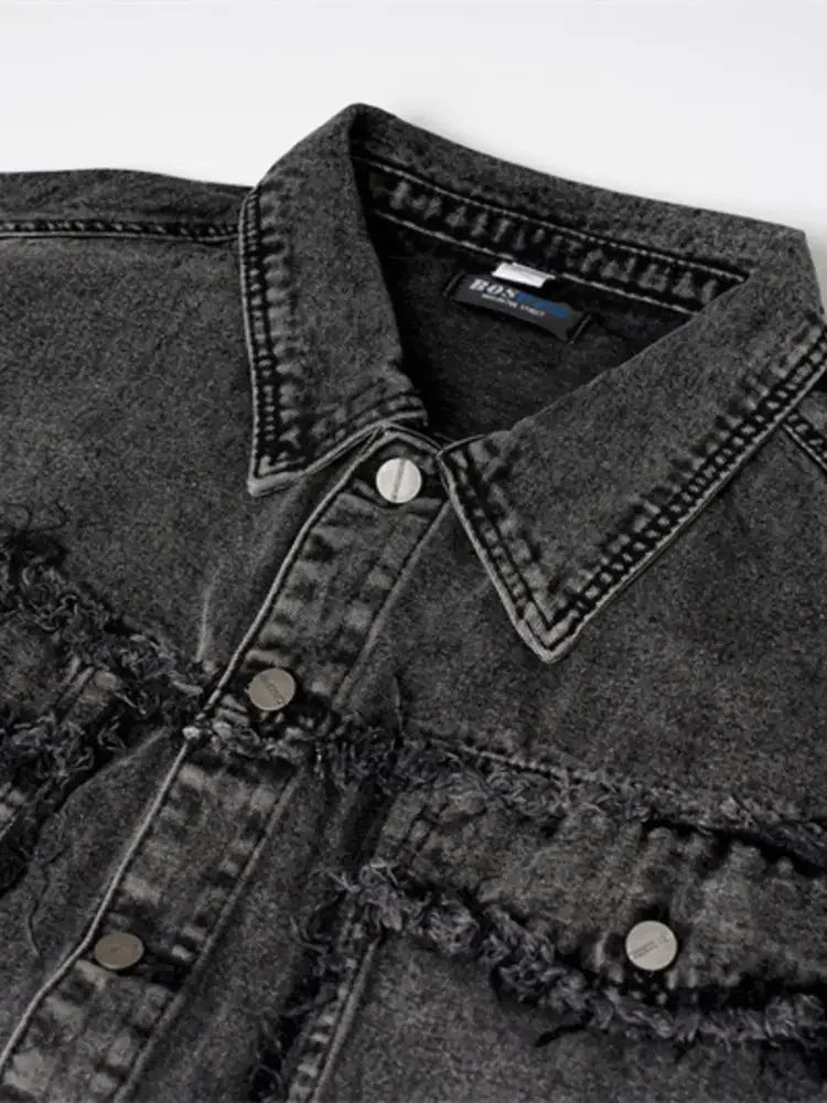 Men's Raw Hem Button Up Sleeveless Denim Jacket