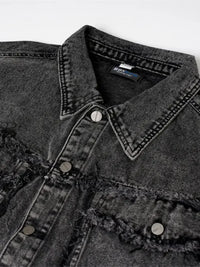 Men's Raw Hem Button Up Sleeveless Denim Jacket