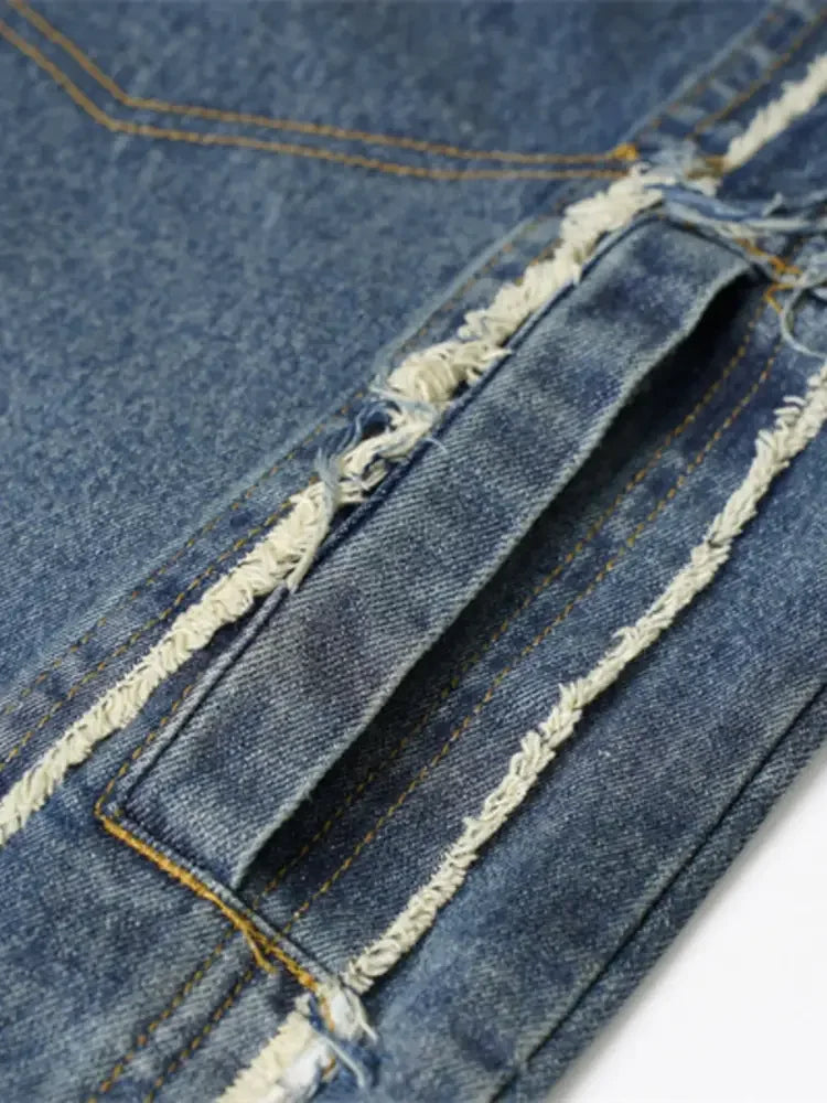 Men's Raw Hem Button Up Sleeveless Denim Jacket