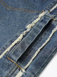 Men's Raw Hem Button Up Sleeveless Denim Jacket