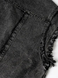 Men's Raw Hem Button Up Sleeveless Denim Jacket