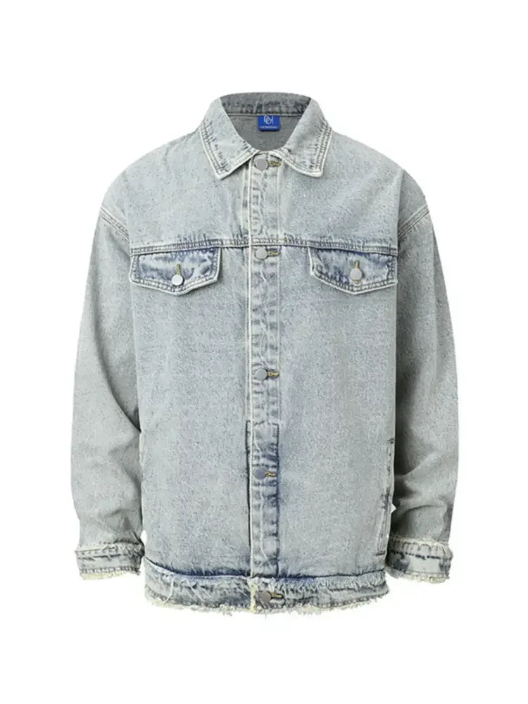 Men's Raw Hem Long Sleeve Denim Jacket