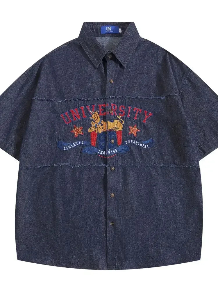 Men's Raw Hem Short Sleeve Denim Shirt