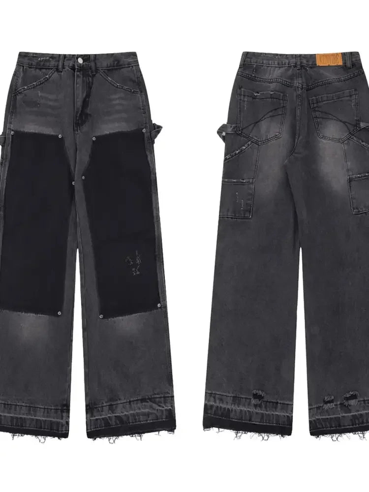 Men's Raw Hem Wide Leg Jeans